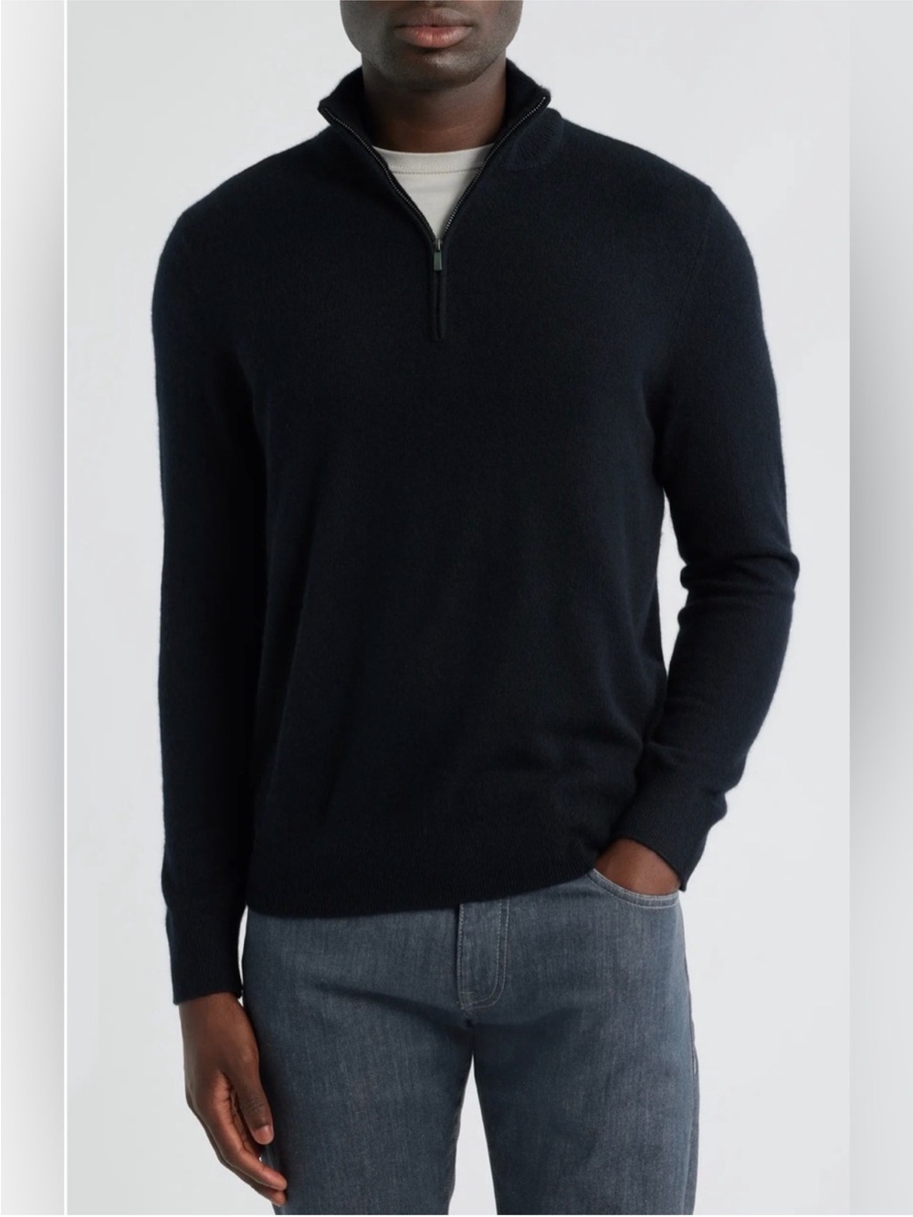 Saks Fifth Avenue Scottish 100% Cashmere Quarter Partial Zip Black Sweater XXL